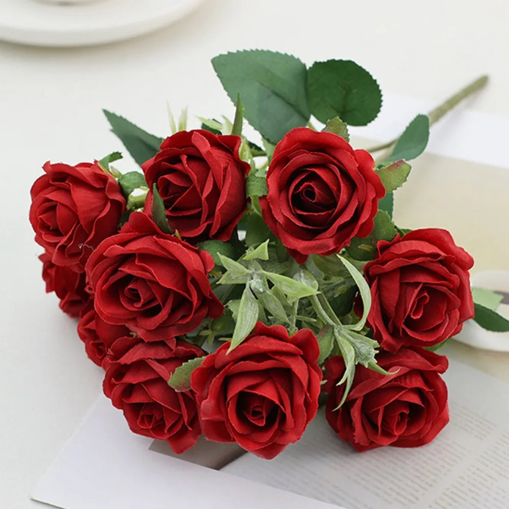 10-Head Artificial Rose Bouquet – 6 Colors for Home Decor Artificial Flower Bouquet Richie's Red