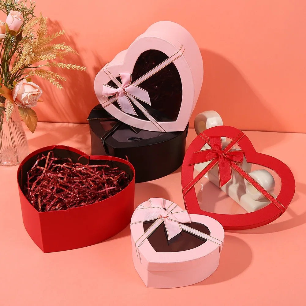 Heart-Shaped Gift Box with Bowknot & Clear Lid – 3 Sizes Gift Packaging Box Richie's