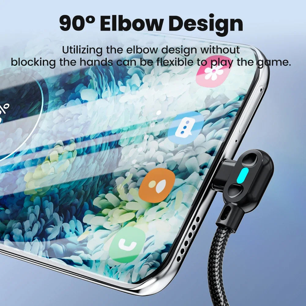 100W USB-C Fast Charging Cable 90° Elbow with LED | 0.25m/1m USB-C Charging Cable Richie's