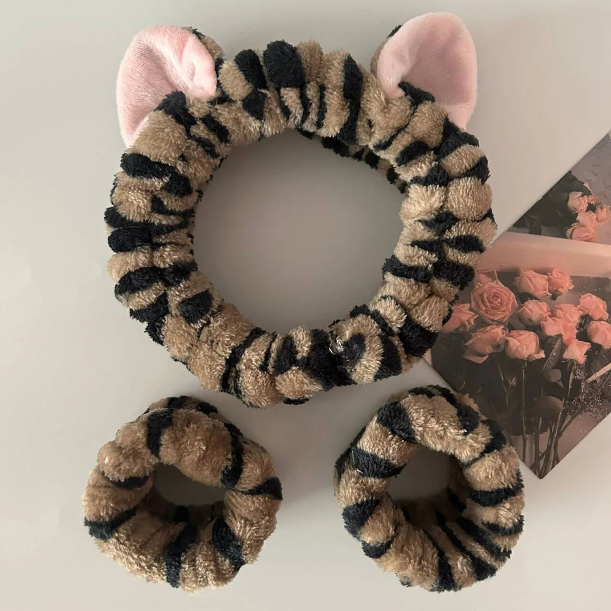 Cute Cat Ear Plush Headband & Wrist Strap Set – Coral Fleece Wash Headband Set Richie's 1set