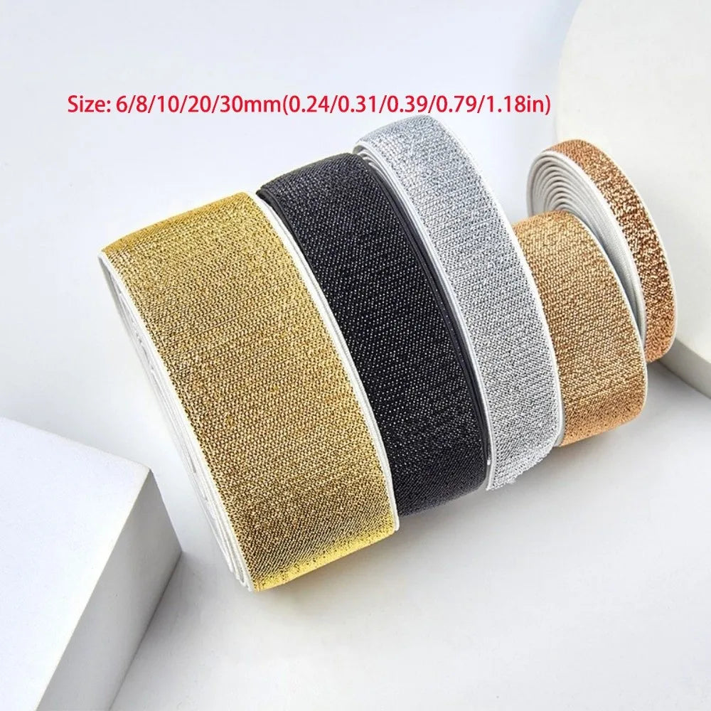 Gold Silver Lurex Glitter Elastic Band 5 Yards | 6–30mm Widths Elastic Trim Band Richie's