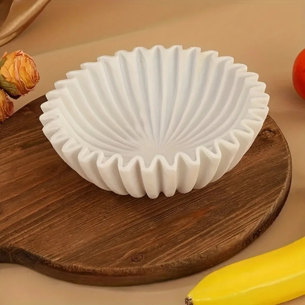 White Resin Fluted Decorative Bowl | Scalloped Ruffle Design Decorative Bowl Richie's