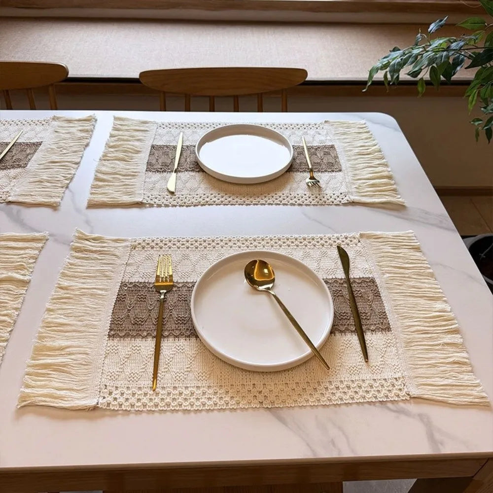 4-Pack Boho Burlap Placemats with Tassels | Heat Resistant Linen Table Placemats Richie's