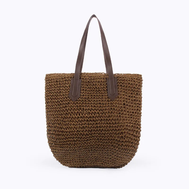 Handmade Rattan Straw Beach Bag Women's Bohemian Tote Woven Straw Tote Richie's Dark Brown
