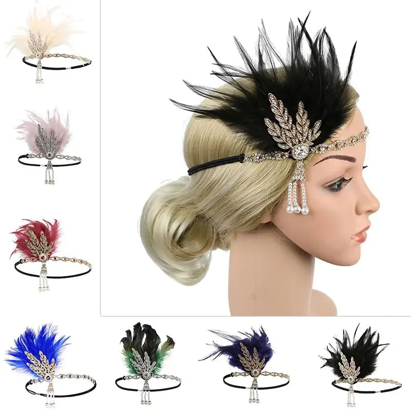 Women's Feather Flapper Headband – 1920s Vintage Rhinestone Feather Flapper Headband Richie's
