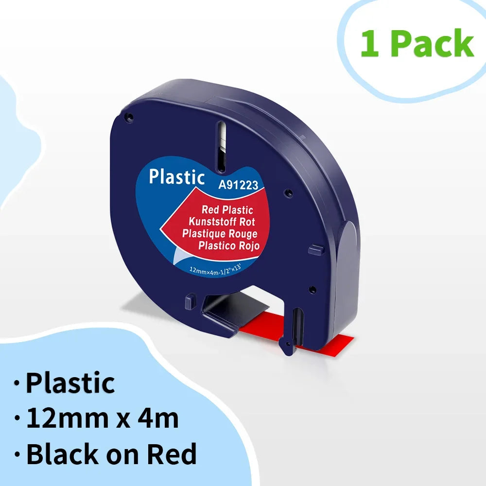 Dymo LetraTag 12mm Compatible Label Tape White – 91201/91200 Label Maker Tape Richie's Black on Red