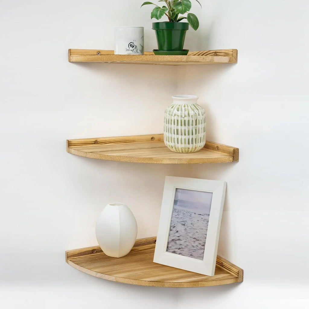 Natural Wood Floating Corner Triangle Shelf – Bathroom & Living Floating Corner Shelf Richie's