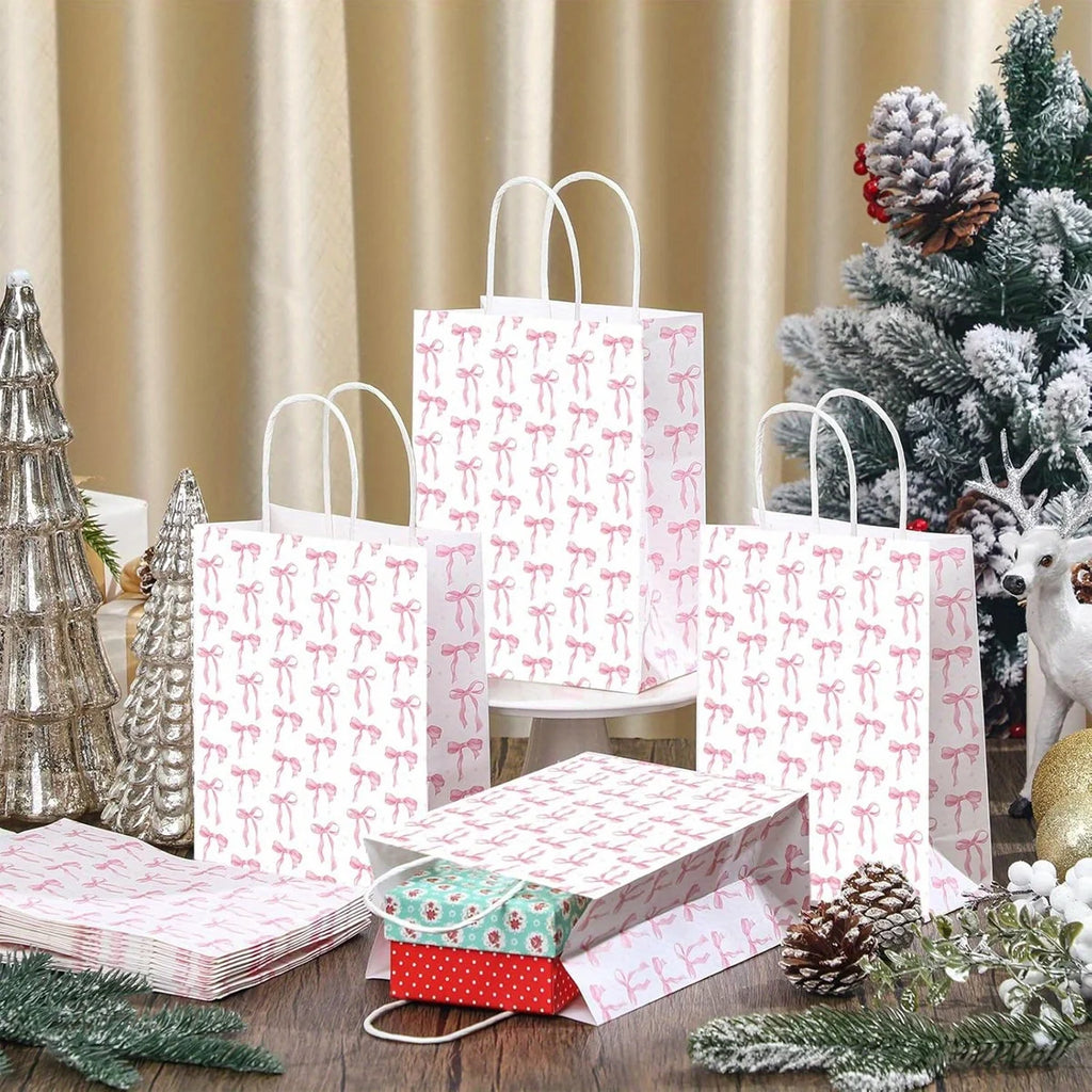 Pink Bow Paper Gift Bags with Handles | Party Favor Bags 6/10pk Paper Gift Bags Richie's