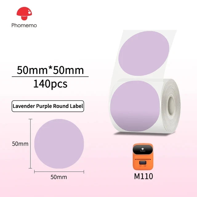 Phomemo M110 M200 M221 Round Transparent Thermal Labels 1.57" Thermal Label Roll Richie's 50x50-140 purple