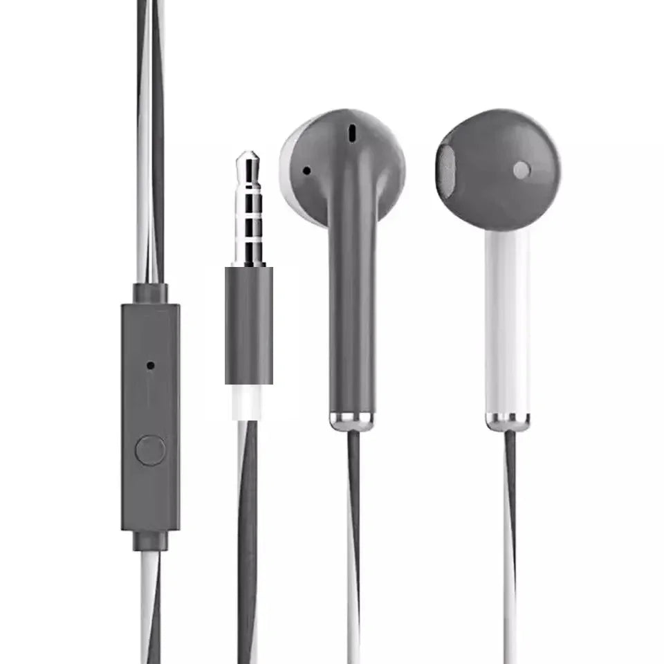 FUCHU 3.5mm Wired Earbuds Stereo Bass Headset With Mic Wired Earbuds Richie's Gray White