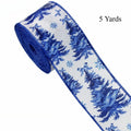 Christmas Wired Ribbon Blue White Stripe Snow Tree Pattern Christmas Craft Ribbon Richie's A 5 Yards