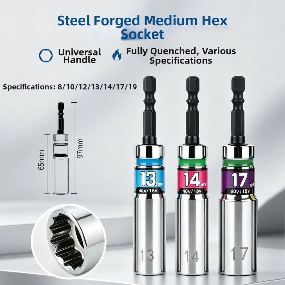 15° Impact Socket Set 8–19mm | 1/4" Hex Shank Nut Driver Impact Socket Set Richie's