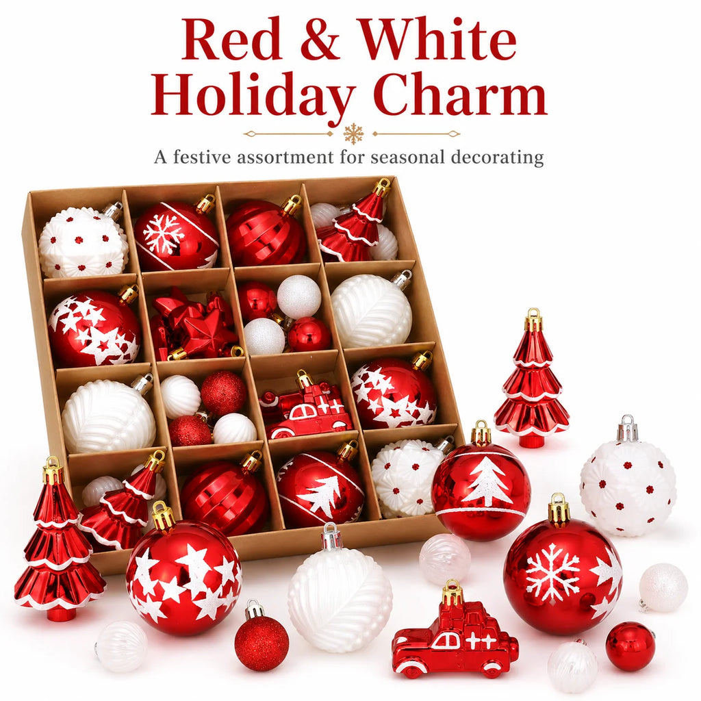 42-Piece Christmas Ball Ornaments Set – Red & White Christmas Ornament Set Richie's