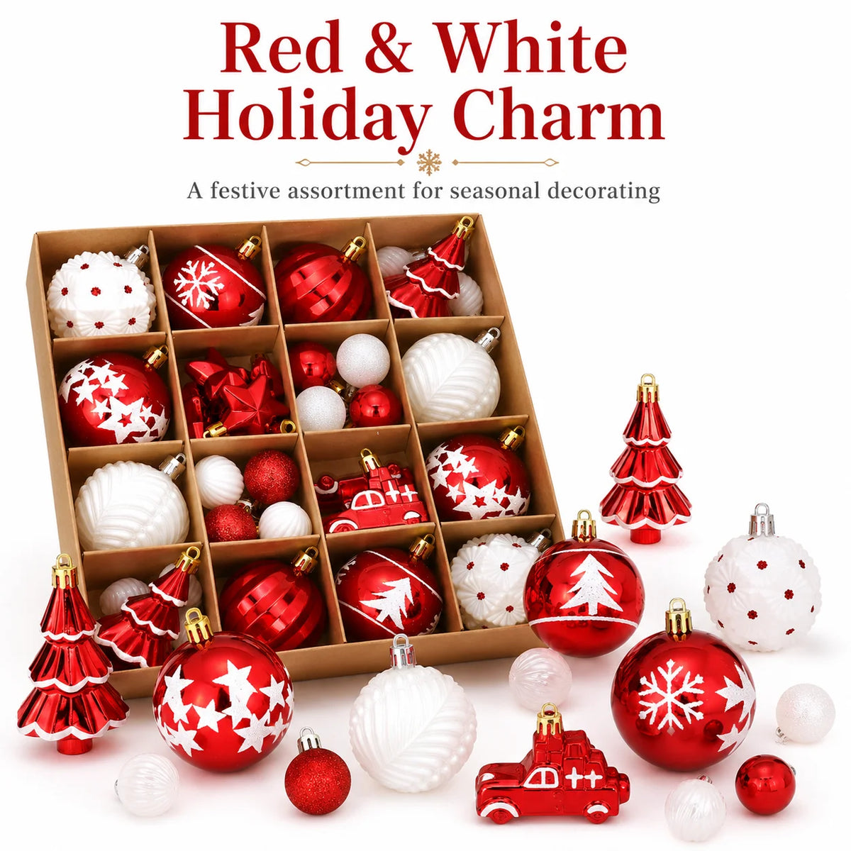 42-Piece Christmas Ball Ornaments Set – Red & White Christmas Ornament Set Richie's