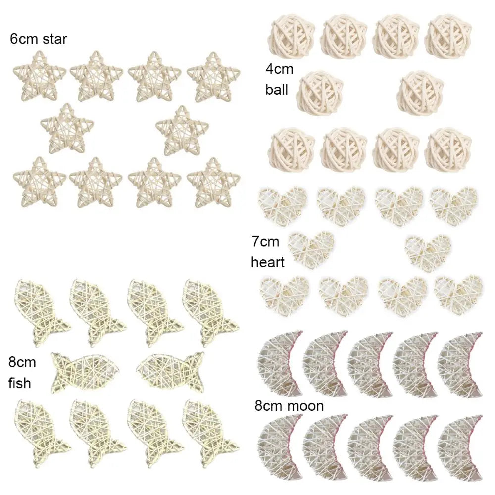 10PCS Rattan Ball Star Heart Moon Fish Xmas Tree Ornaments Christmas Ornaments Richie's