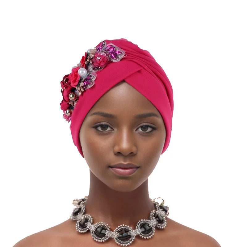 Women's Diamond Turban Cap – Muslim Hijab Bonnet Head Wrap Turban Hijab Cap Richie's Rose Red