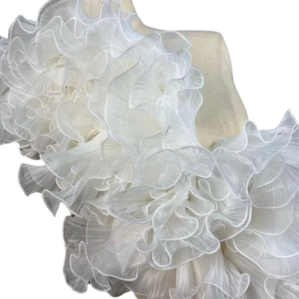 1 Yard Pleated Ruffle Fabric – Double Layer Mermaid Lace Organza Pleated Lace Fabric Richie's White Length 1 Yard