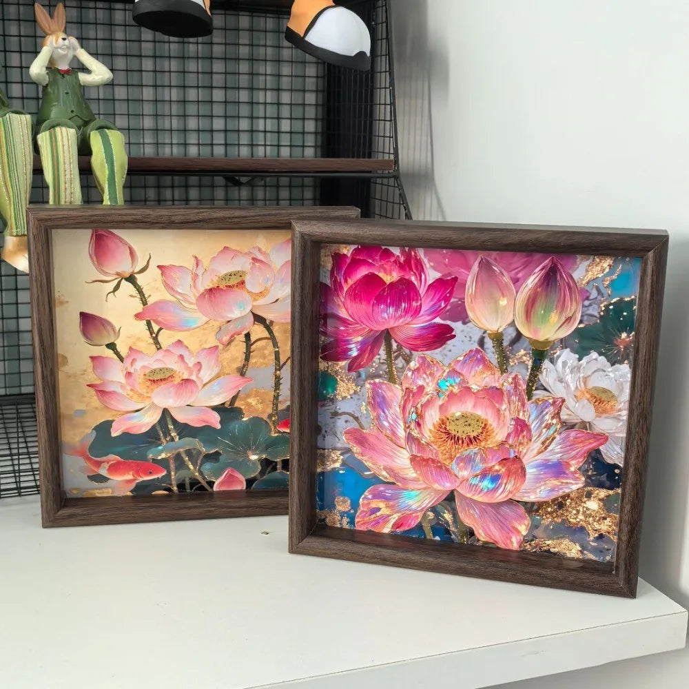 Wooden Lotus Floral Decorative Tray 20cm Square Set of 2 Decorative Wood Tray Richie's C