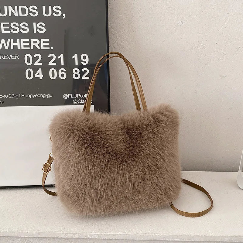 Women's Faux Fur Crossbody Bag – Detachable Strap & Buckle Faux Fur Crossbody Bag Richie's dark brown 1pc