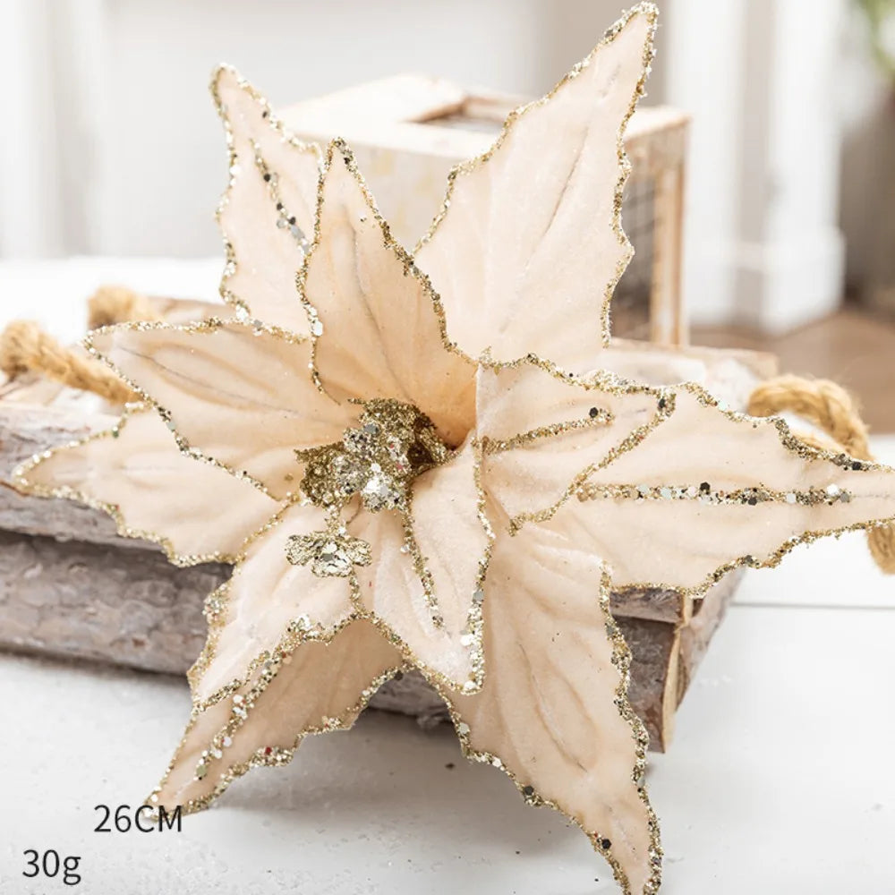 Glitter Poinsettia Artificial Christmas Flower 26cm Decoration Artificial Christmas Flower Richie's Champagne