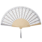 Vintage Chinese Folding Fan Lace Flower Tassel Pendant Wood Folding Hand Fan Richie's Grey