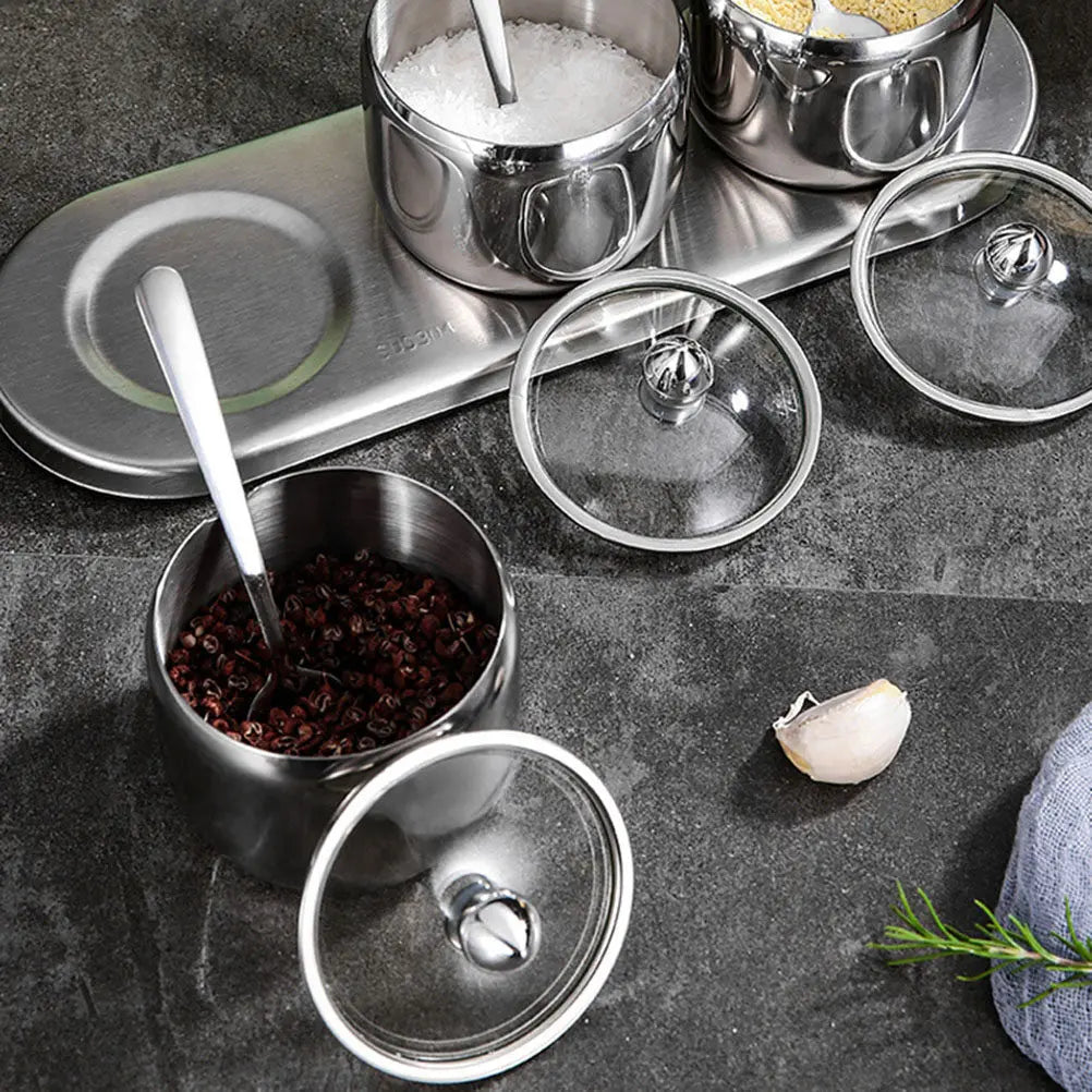 Stainless Steel Seasoning Jar Set – 3 Jars with Base | Richie's Seasoning Jar Set Richie's