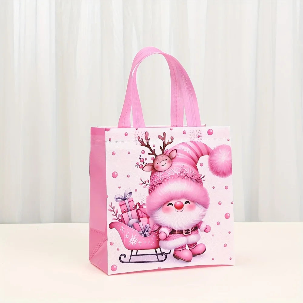 Christmas Gift Bags with Handles – Pink Santa Claus Tote Christmas Gift Bags Richie's