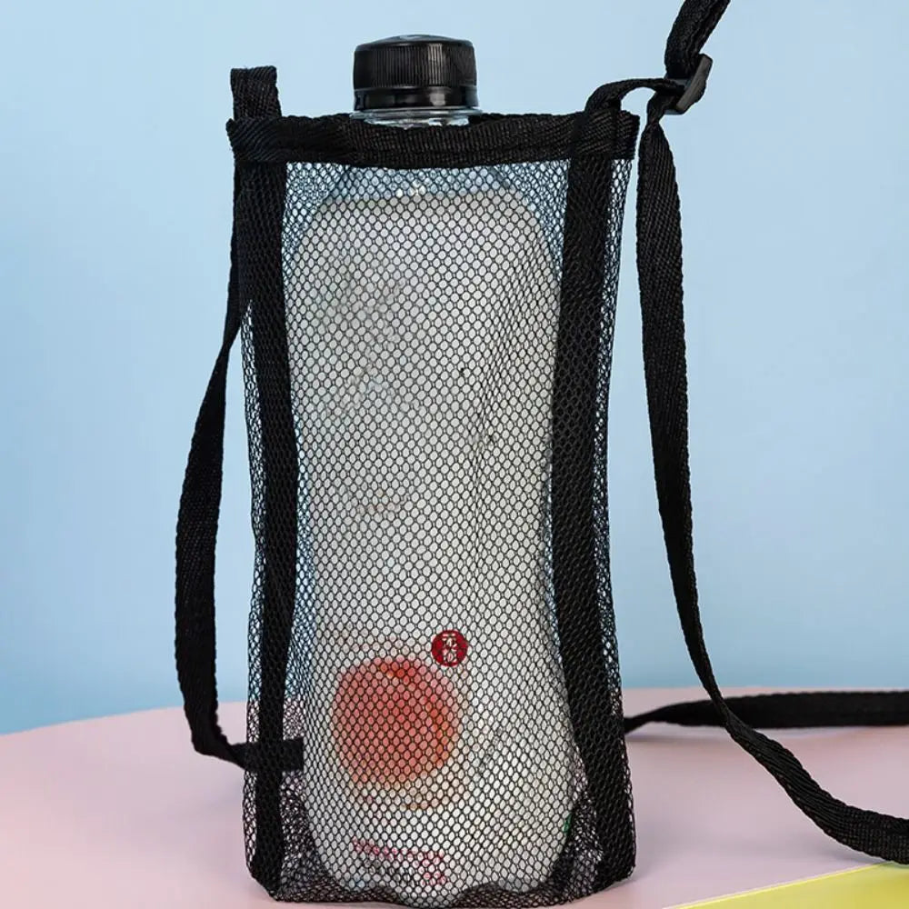 Mesh Water Bottle Holder Bag with Retractable Strap – 8 Colors Bottle Holder Bag Richie's black