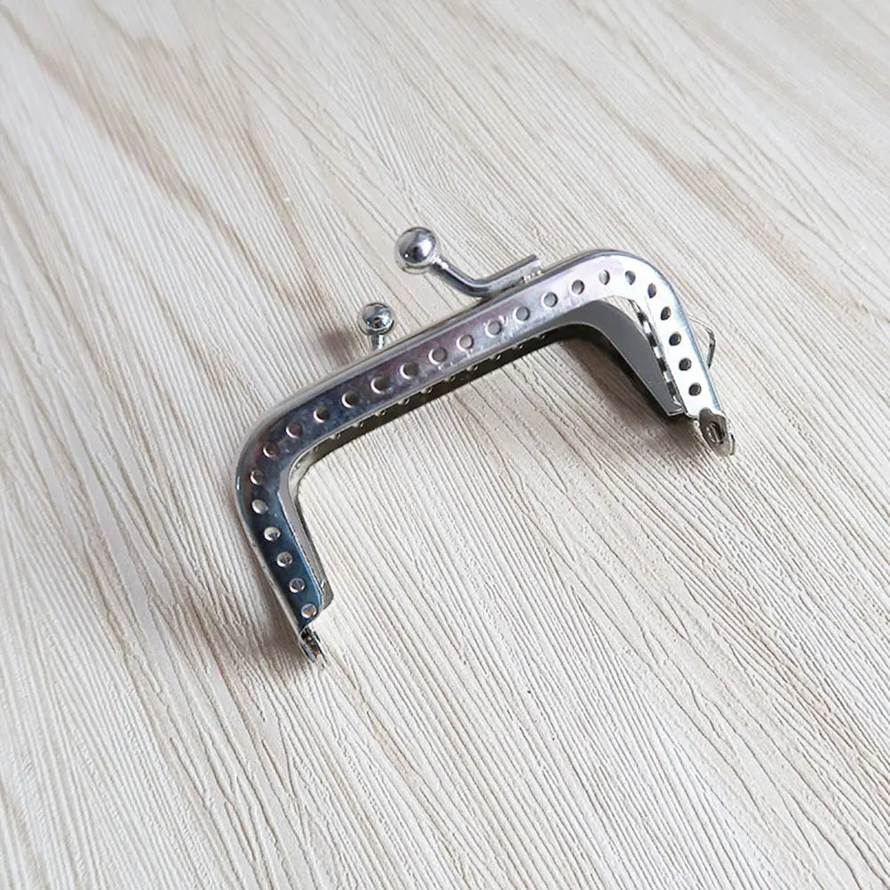 8.5cm Square Kiss Lock Purse Frame – Silver Beaded Clasp DIY Purse Frame Hardware Richie's Default Title