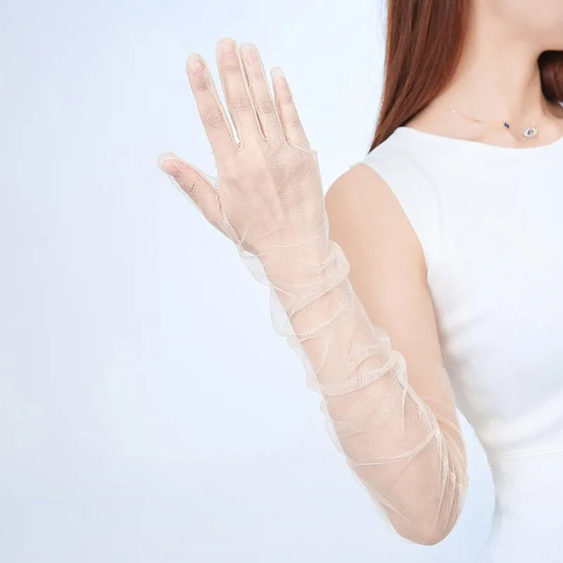 Women's Lace Tulle Long Gloves – Wedding, Prom & Party Bridal Lace Gloves Richie's white