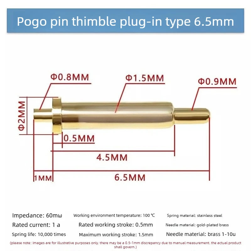 DIP SMD Double Spring PCB Pogo Pin Connectors 20/50/100 Pcs PCB Pogo Pin Connector Richie's DIP H6.5MM 20PCS