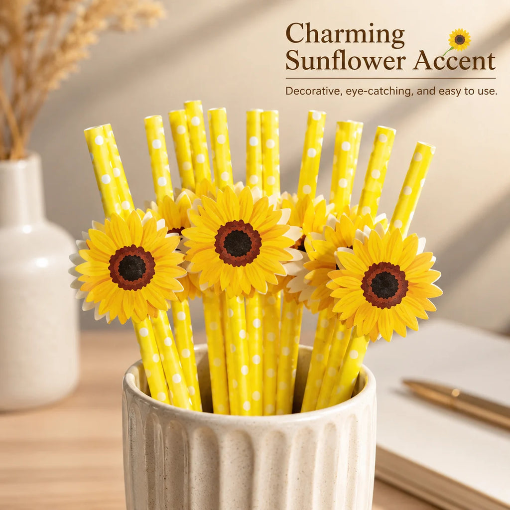 Sunflower Paper Straws – Biodegradable Yellow Polka Dot Party Straws Disposable Party Straws Richie's 10pcs