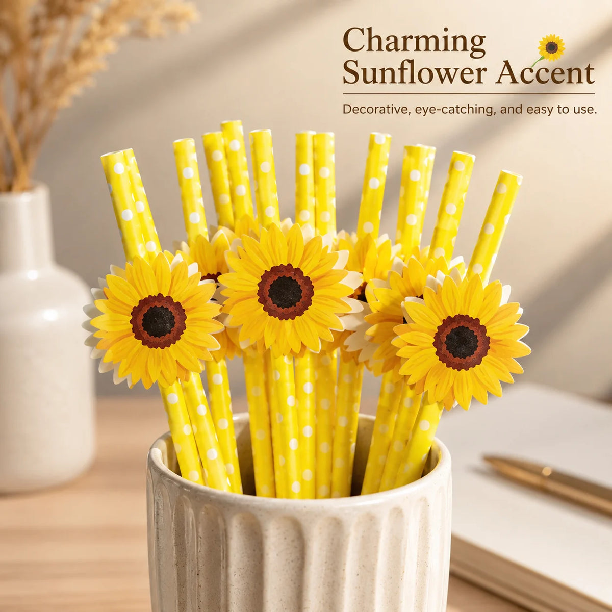 Sunflower Paper Straws – Biodegradable Yellow Polka Dot Party Straws Disposable Party Straws Richie's 10pcs