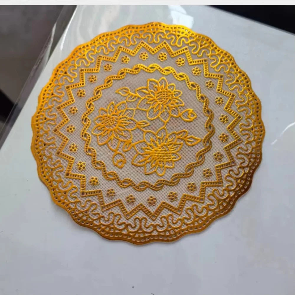 Gold Round Lace PVC Placemat Coaster – Wedding & Party Mat Decorative Placemat Richie's Style 01 L