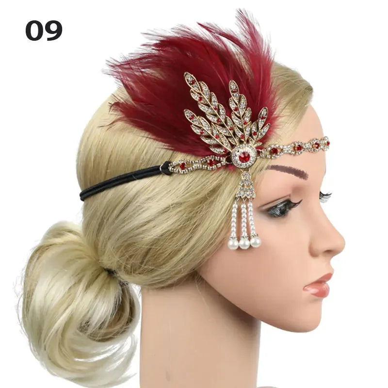 Women's Feather Flapper Headband – 1920s Vintage Rhinestone Feather Flapper Headband Richie's 09