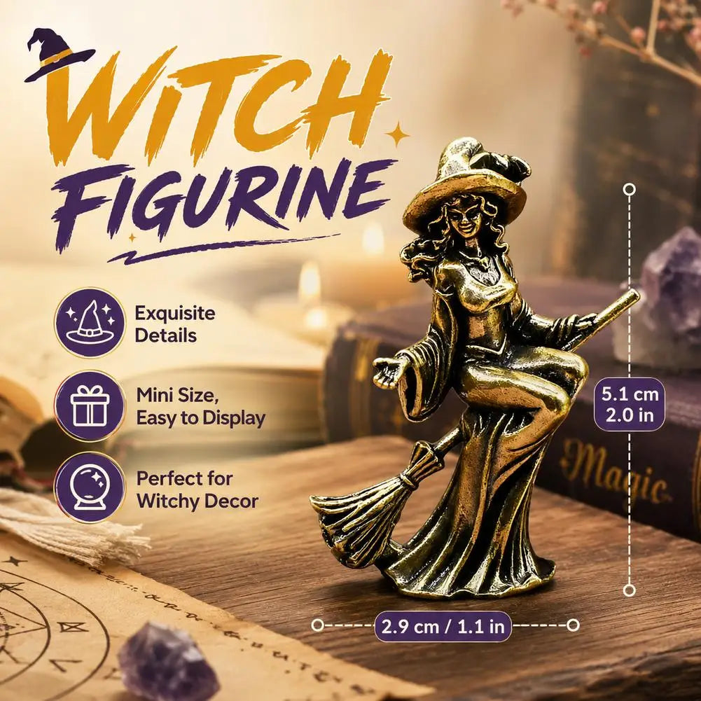 Brass Flying Witch Figurine | Gothic Vintage Desk Ornament Decorative Figurine Richie's