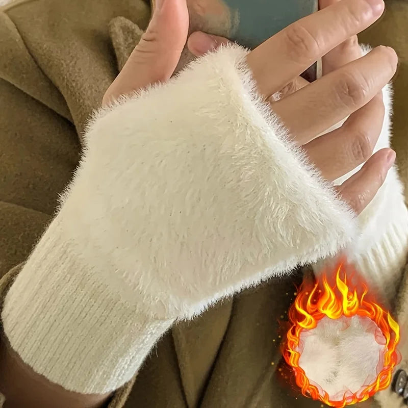 Women's Soft Warm Fingerless Winter Gloves – Elastic Fit, White Fingerless Winter Gloves Richie's