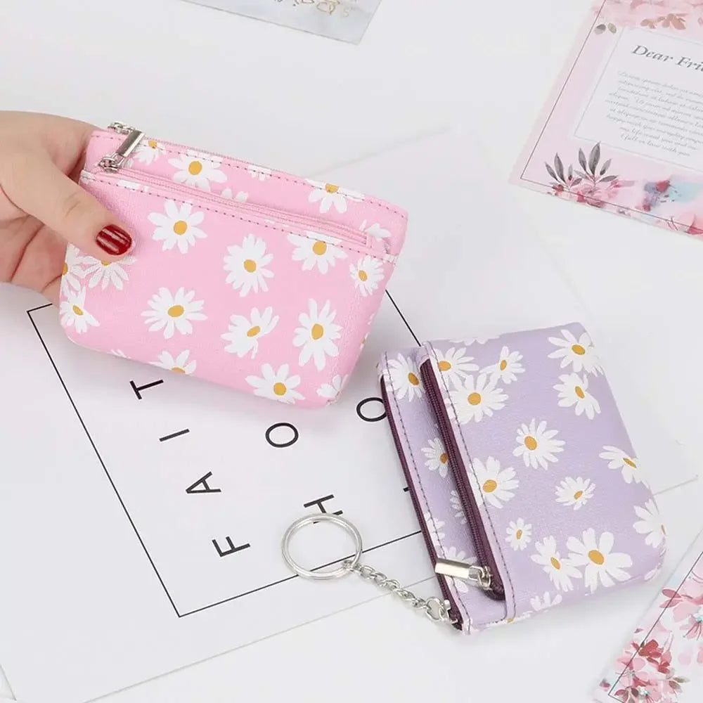 Daisy Print Coin Purse with Zipper & Keychain – Women's Wallet Coin Purse Wallet Richie's