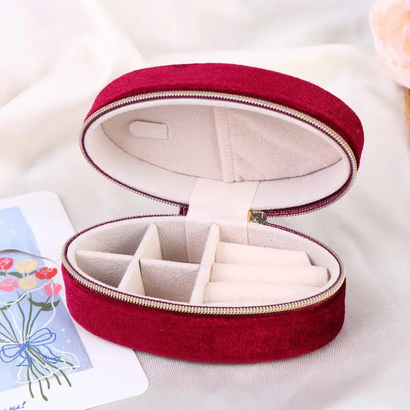 Mini Velvet Oval Jewelry Box – Portable Ring & Earring Case Velvet Jewelry Box Richie's Claret