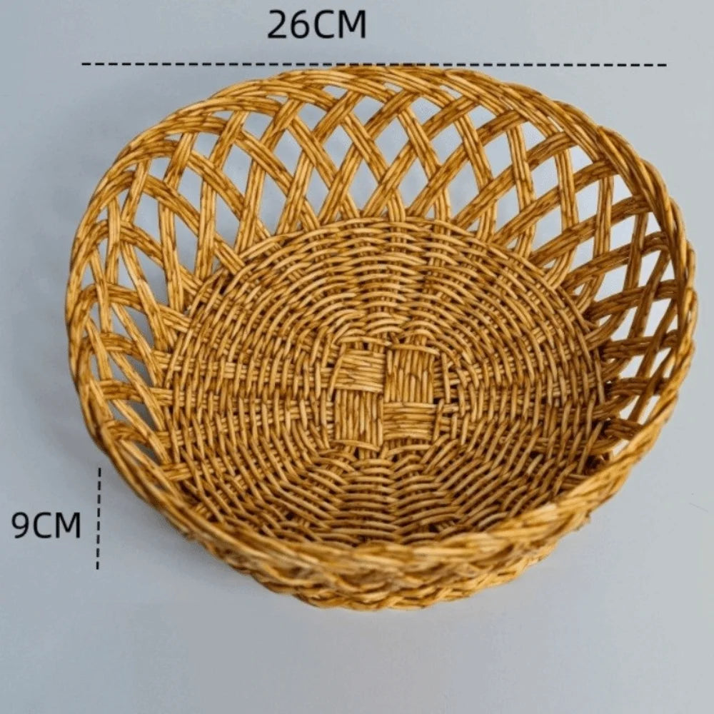 Hand-Woven Rattan-Style Round Fruit Basket & Storage Organizer Woven Storage Basket Richie's