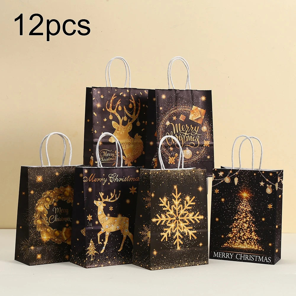 Black & Gold Christmas Gift Bags with Handles – 12/24 Pack Christmas Gift Bags Richie's Random style 12pcs