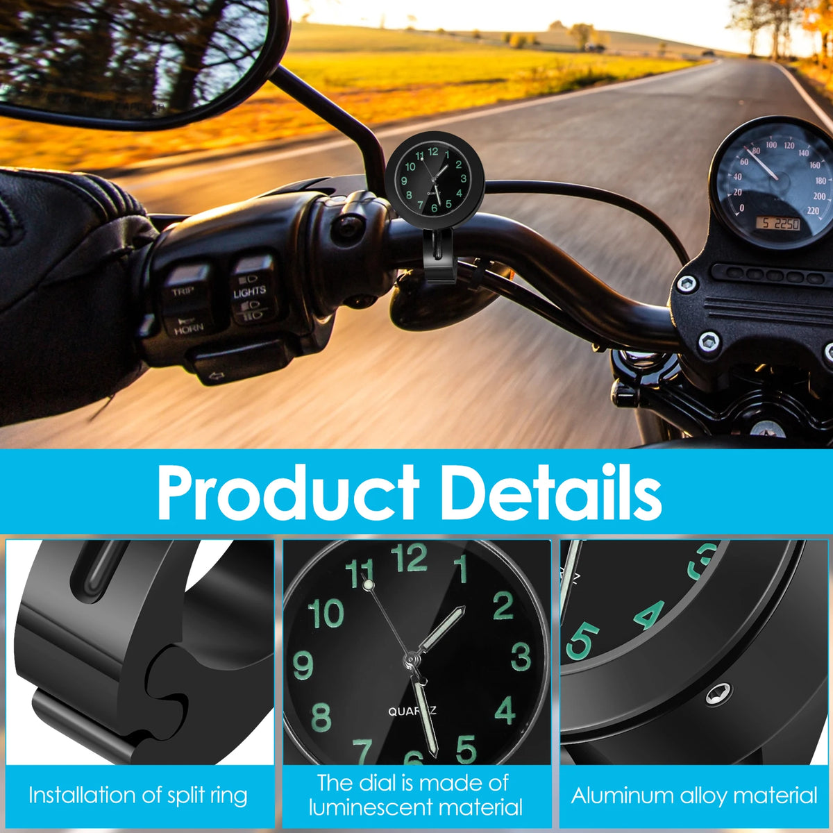 Motorcycle Handlebar Clock Waterproof Aluminum Luminous Dial Motorcycle Handlebar Clock Richie's