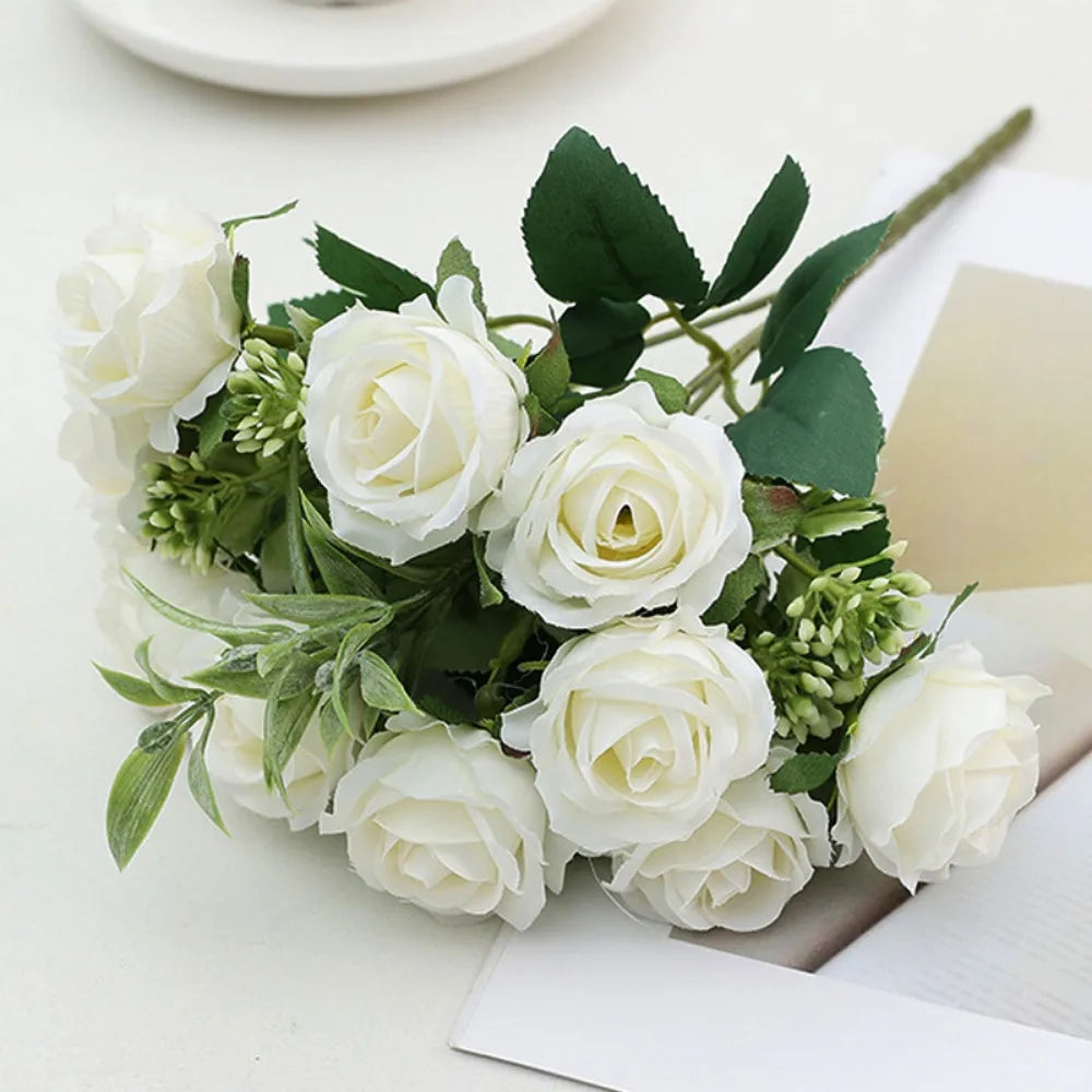 10-Head Artificial Rose Bouquet – 6 Colors for Home Decor Artificial Flower Bouquet Richie's White