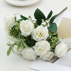 10-Head Artificial Rose Bouquet – 6 Colors for Home Decor Artificial Flower Bouquet Richie's White