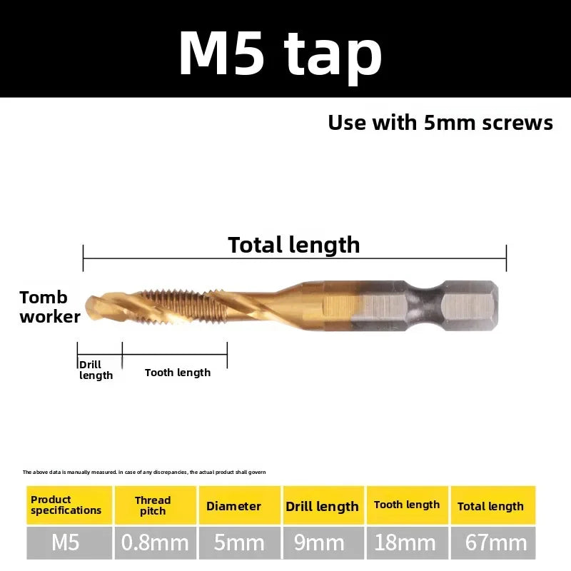 HSS Titanium Tap Drill Bit All-in-One Machining Tool Set 1–6pc Tap Drill Bit Set Richie's M5