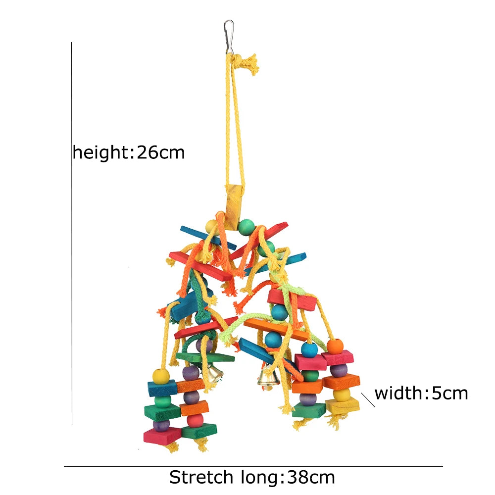 Wood & Cotton Rope Parrot Toy – Bird Chewing & Tearing Cage Toy Bird Cage Toy Richie's