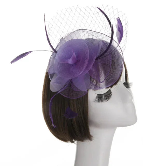 Feather Fascinator Hair Pin Bridal Tiara Wedding Headband Feather Fascinator Richie's PURPLE