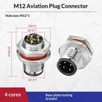 M12 IP67 Waterproof Connector 4/5/8 Pin Panel Socket 22AWG Wire Industrial Connector Richie's Back 4P M