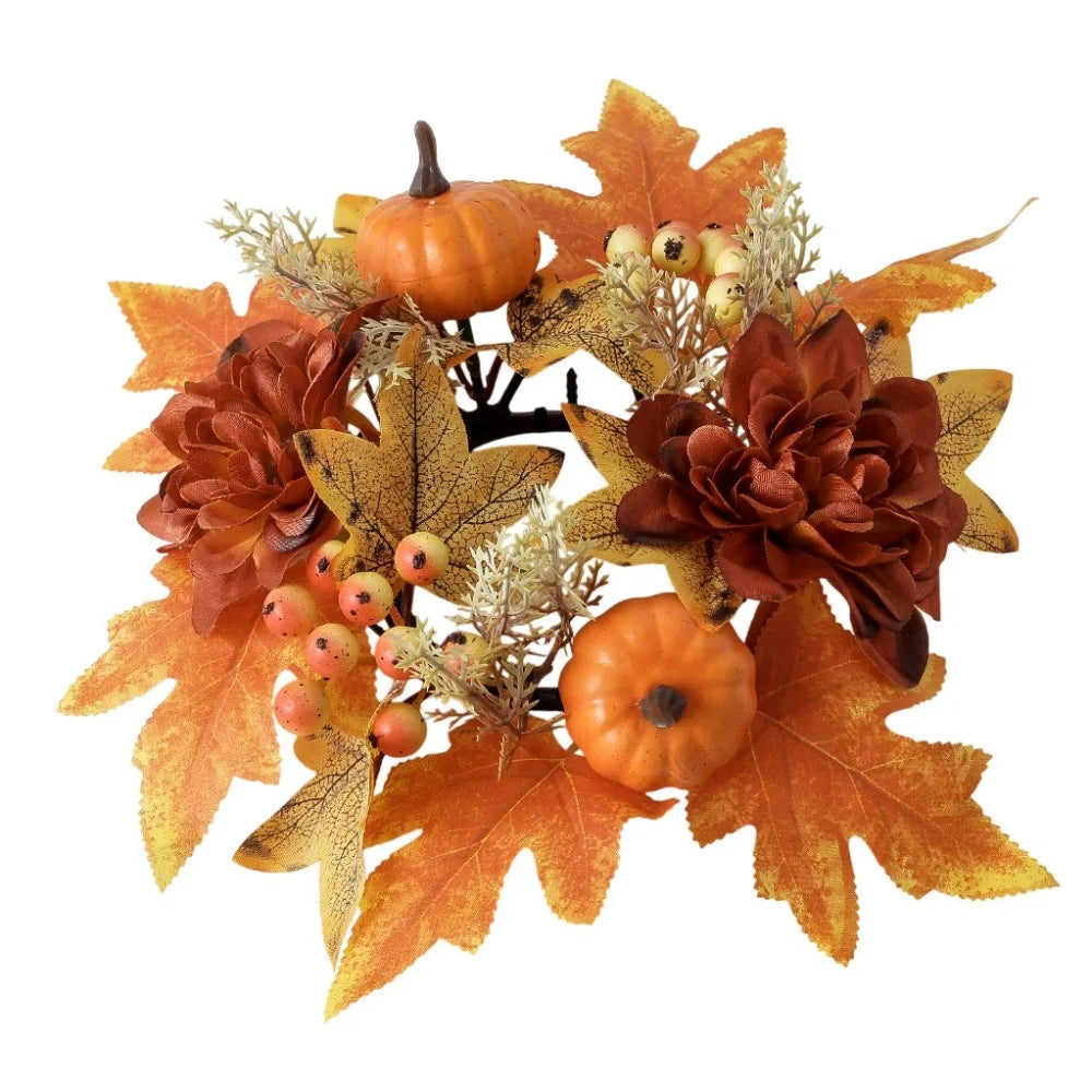 Faux Maple Leaf Autumn Candle Wreath Table Centerpiece Ring Candle Wreath Ring Richie's Style-6