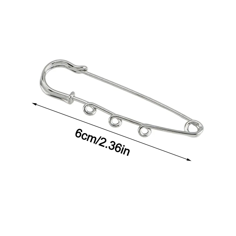 Silver Safety Brooch Pins DIY Charm Connectors Scarf Buckle Brooch Pin Richie's 6CM-With 3Rings